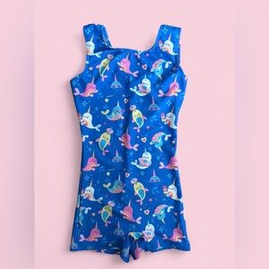 Destira Make A Splash Print Unitard/Biketard Gymnastica Outfit Sz 6x/CS